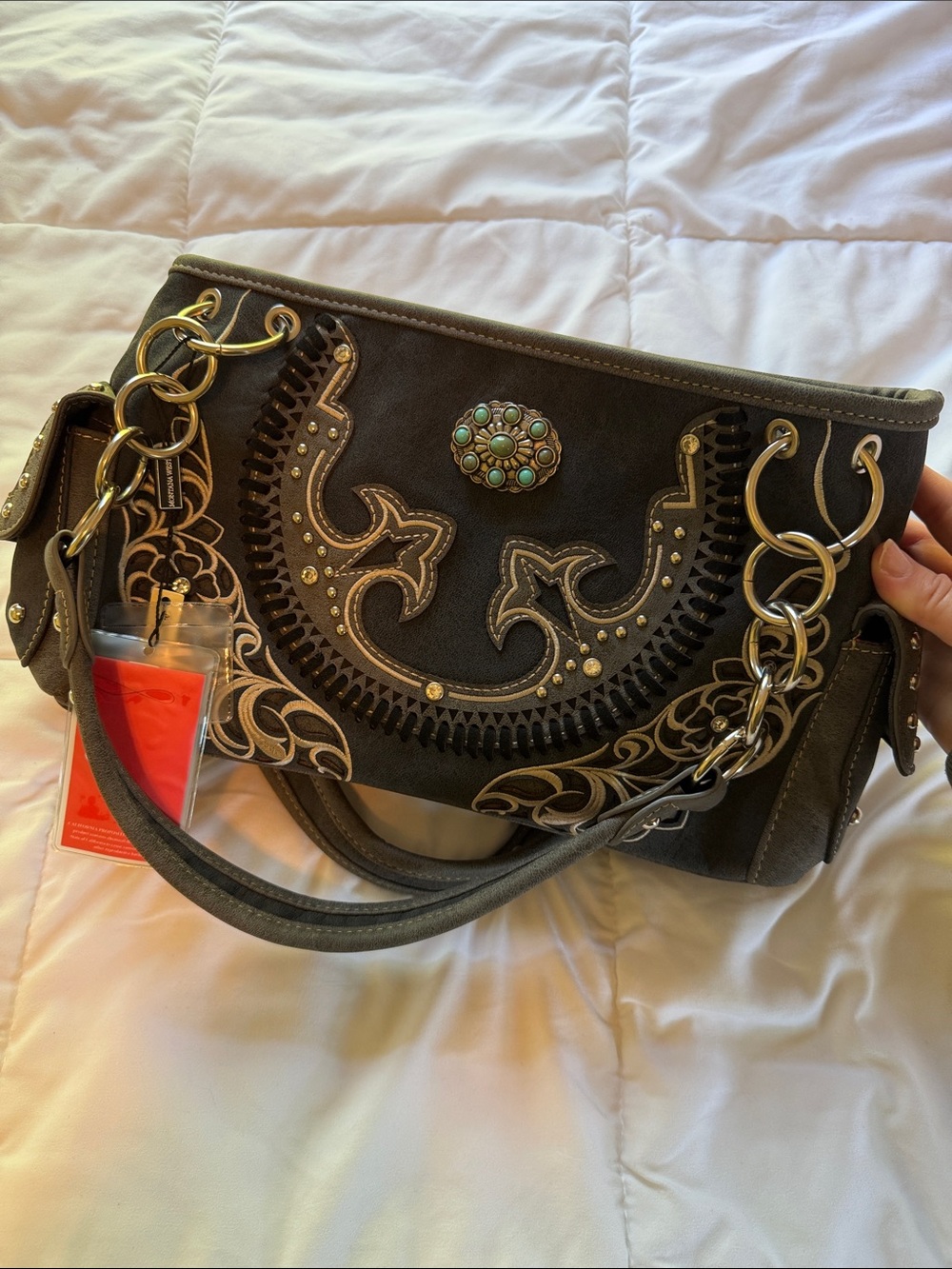 NWT Montana West Dark Brown Shoulder Bag with Turquoise Details